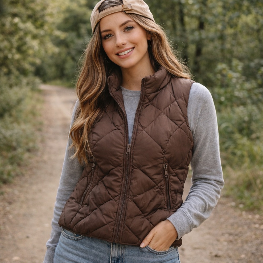 Vintage Mondetta Chocolate Quilted Feather Down Puffer Vest
